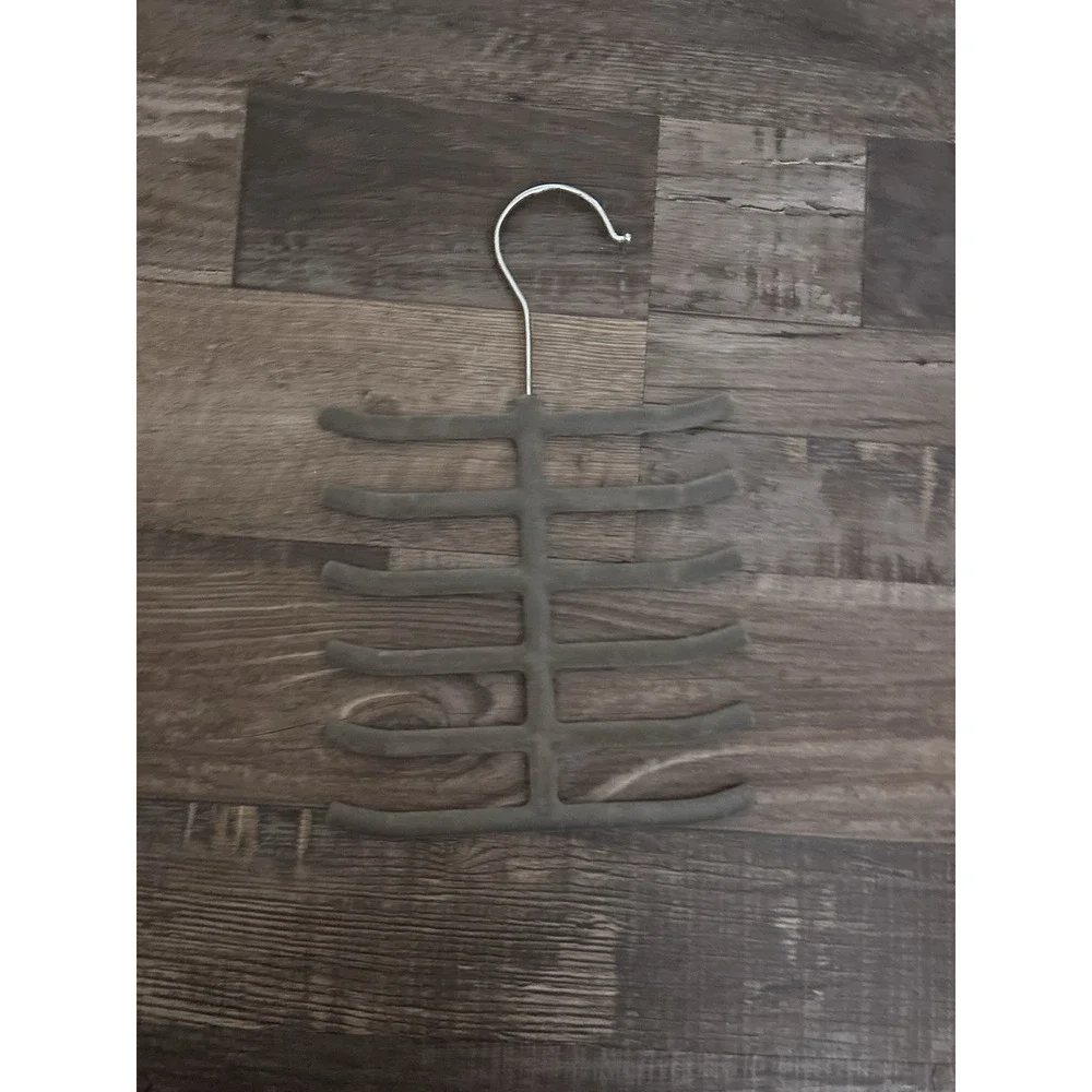 Gray Velvet Multi-Tier Tie Belt Scarf Hanger w/ Metal Hook Space Saving 11 in